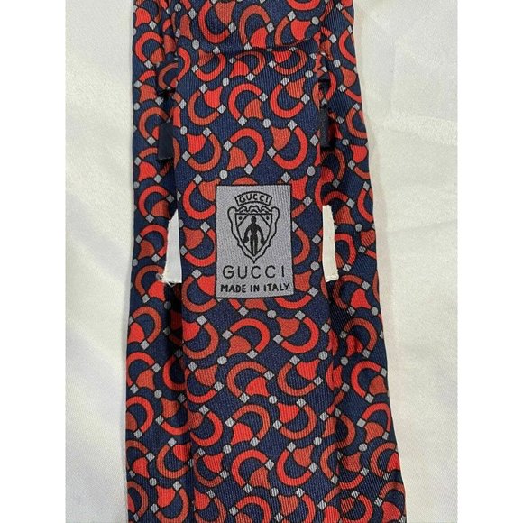 Gucci for LMF Horsebit Navy Red Silk Tie - Picture 6 of 6